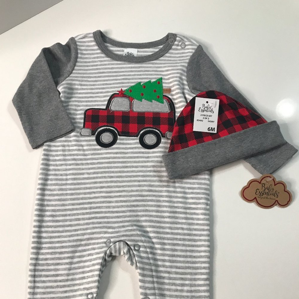 Christmas Onesie with Matching Hat - 6M  NEW!